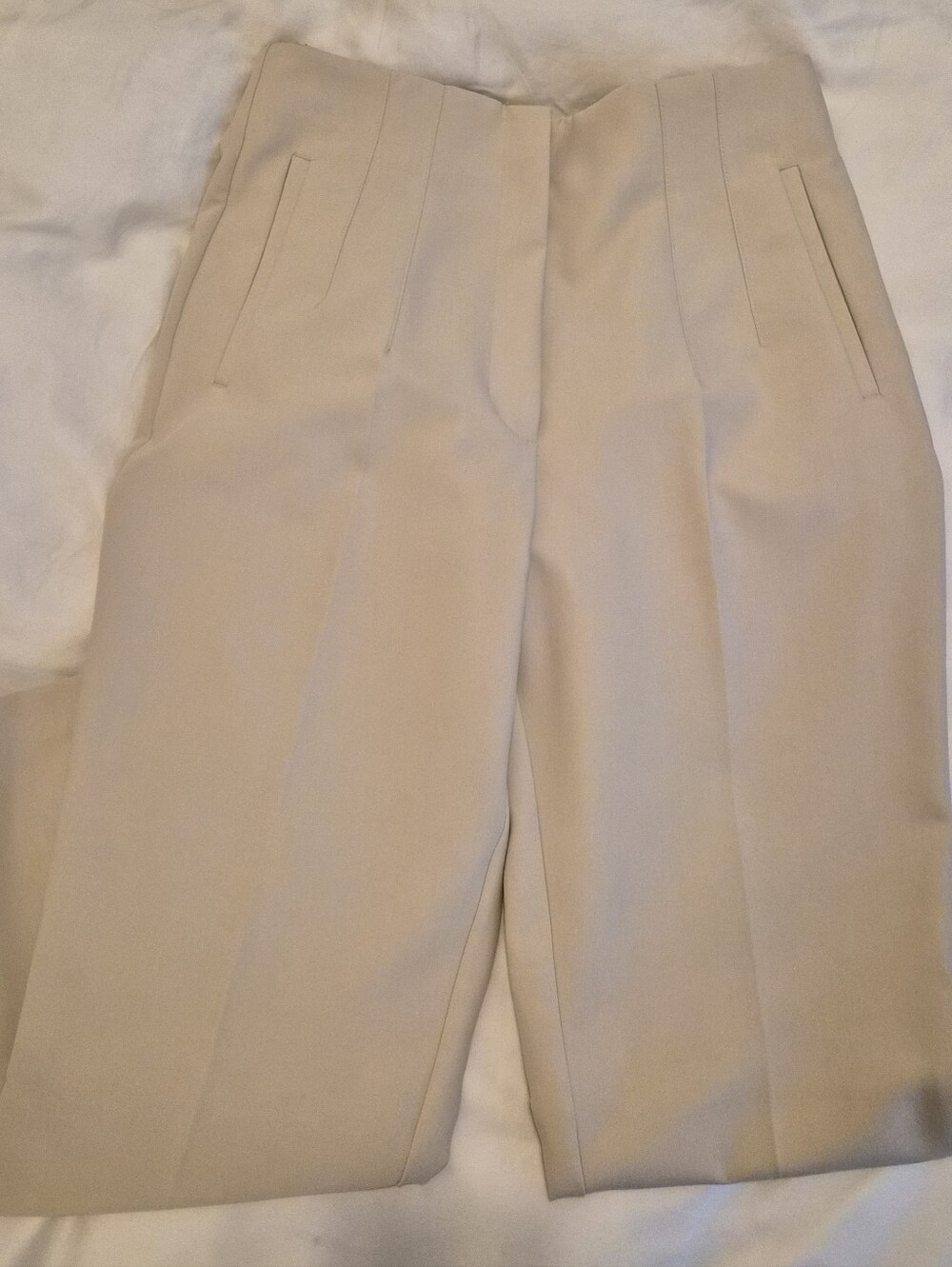 Zara Classic High-Rise Tailored Cream Pants